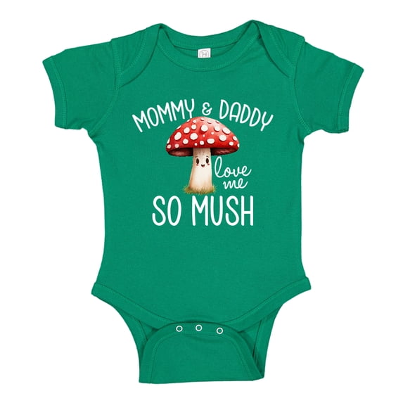 Mommy and Daddy Love Me So Mush Mushroom Baby Bodysuit One Piece 12 mo Kelly Green