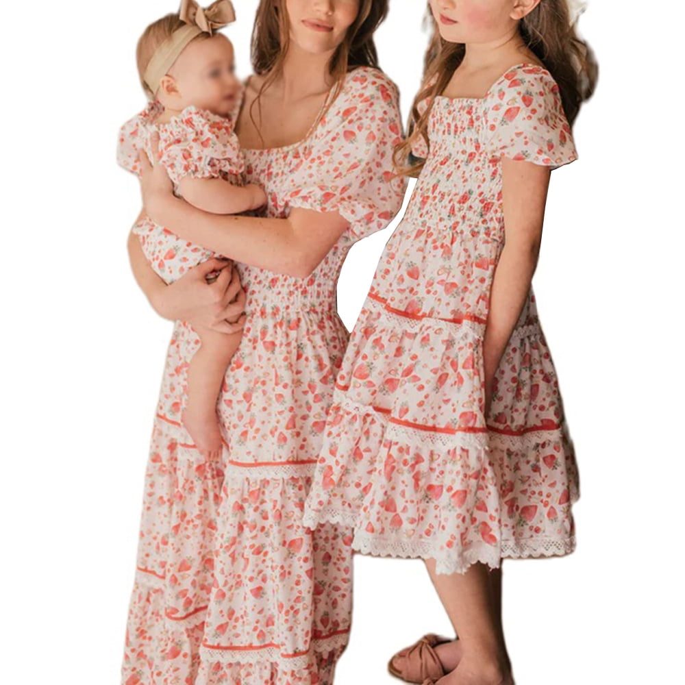 Mommy And Me Boho Dresses Mommy & Me Matching Dresses - Off Shoulder  Chiffon Maxi Dress With Ruffle Hem For Summer Mommy And Me Outfits