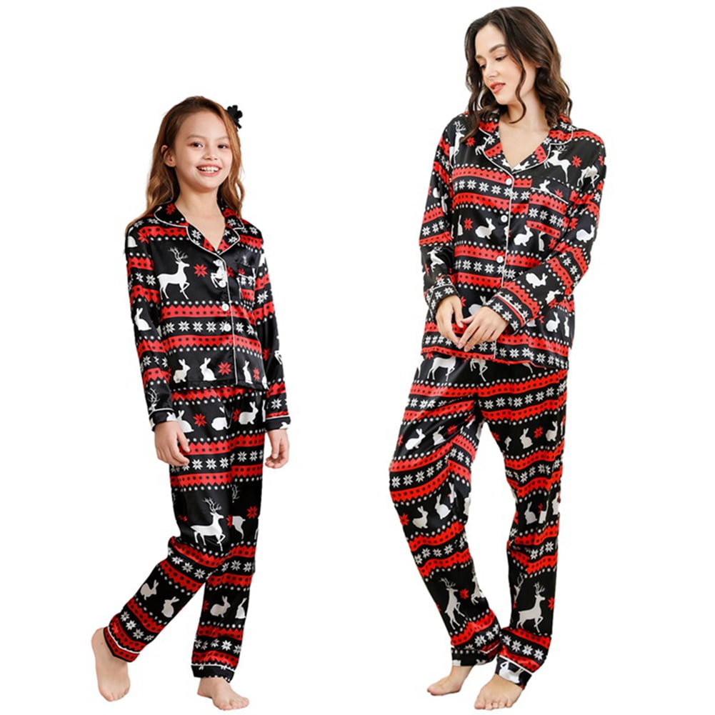 Mommy and Me Family Matching Christmas Pajamas Set Silk Satin Long ...
