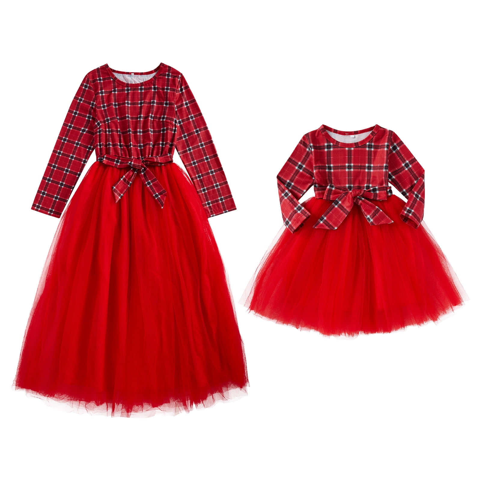 Mommy and Me Matching Dress Plaid Christmas Tutu Maxi Dresses Mother — free download