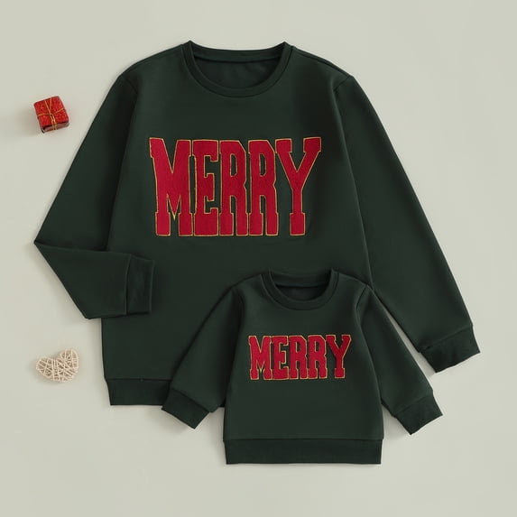 Mommy and Me Matching Outfits Christmas Pullover Long Sleeve Crewneck Letter Embroidery Sweatshirts