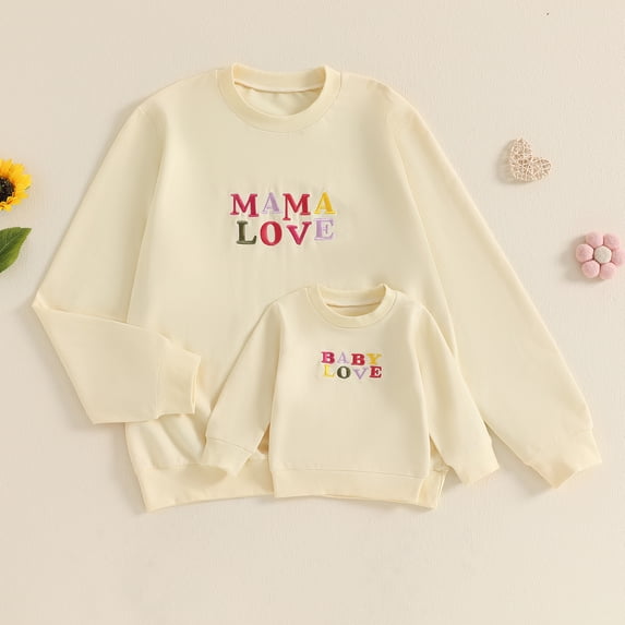 Mommy and Me Matching Outfits Letter Print Long Sleeve Crewneck Sweatshirt Pullover Tops