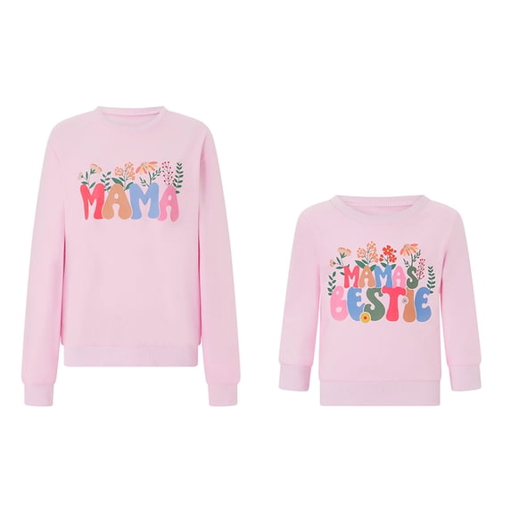 Mommy and Me Matching Outfits Letter Print Long Sleeve Crewneck Sweatshirt Pullover Tops