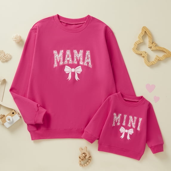 Mommy and Me Matching Outfits Letter Print Long Sleeve Crewneck Sweatshirt Pullover Tops