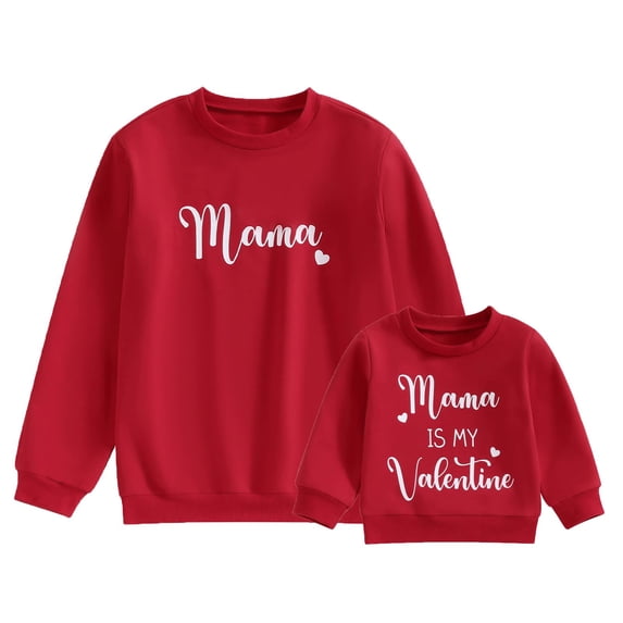 Mommy and Me Matching Outfits Letter Print Round Neck Pullover Long Sleeve Sweatshirts Tops