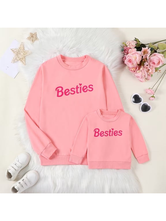 Mommy and Me Matching Outfits Letter Print Round Neck Pullover Long Sleeve Sweatshirts Tops