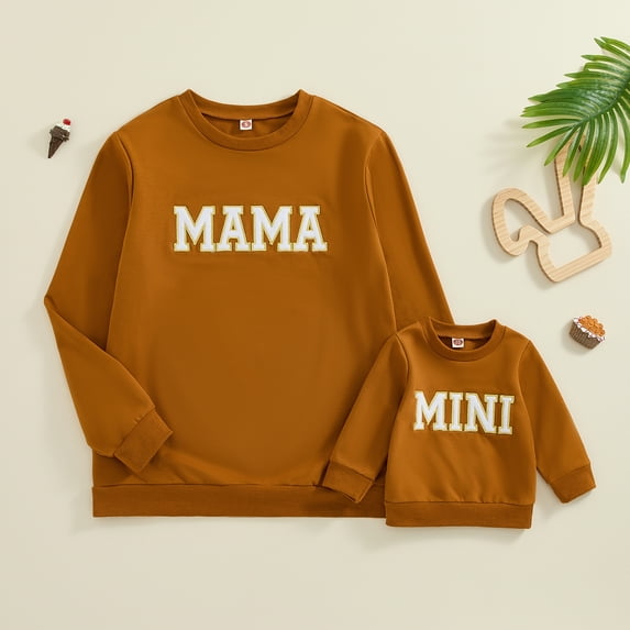Mommy and Me Matching Outfits Mama Mini Letter Print Long Sleeve Crewneck Sweatshirt Halloween Baby Matching Clothes