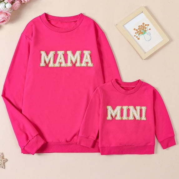 Mommy and Me Matching Outfits Mama Mini Letter Print Long Sleeve Crewneck Sweatshirt Halloween Baby Matching Clothes