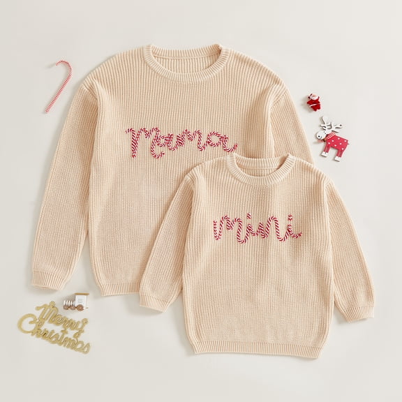 Mommy and Me Matching Outfits Mama and Mini Long Sleeve Crewneck Sweater Pullover Tops