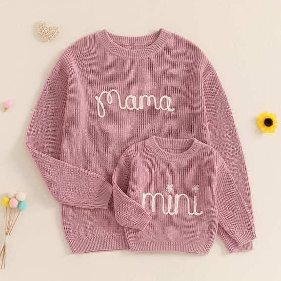 Mommy and Me Matching Outfits Mama and Mini Long Sleeve Crewneck Sweater Pullover Tops
