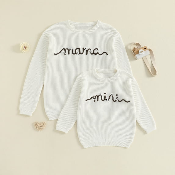 Mommy and Me Matching Outfits Mama and Mini Long Sleeve Crewneck Sweater Pullover Tops
