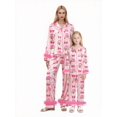 thumbnail image 1 of Mommy and Me Matching Pajamas Bow Santa Print Button Down Long Sleeve Lapel Feather Trim Tops Pants, 1 of 10