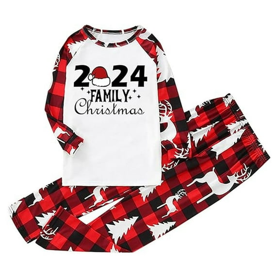 Mommy and Me Matching Pajamas Christmas Letter Plaid Print Long Sleeve T Shirt Top Pants (Kid's)