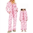 thumbnail image 1 of Mommy and Me Matching Pajamas: Heart/Bow Print Tie Front Long Sleeve Tops and Long Pants Set, 1 of 7
