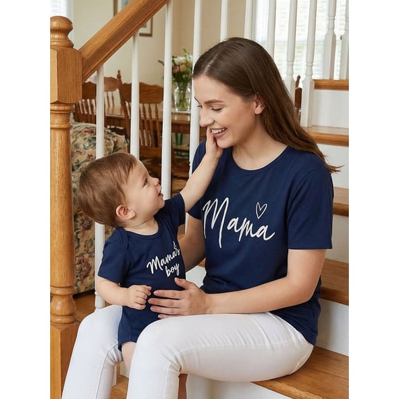 Mommy and Me Matching Shirts Fashionable Letters Printed Short Sleeve Crew Neck Tops