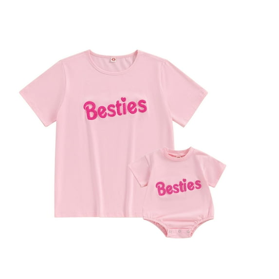Mommy and Me Matching Shirts Outfit Cute Letter T-Shirts/Rompers Short Sleeve Tops Mom and Mini Matching Outfits Summer Clothes