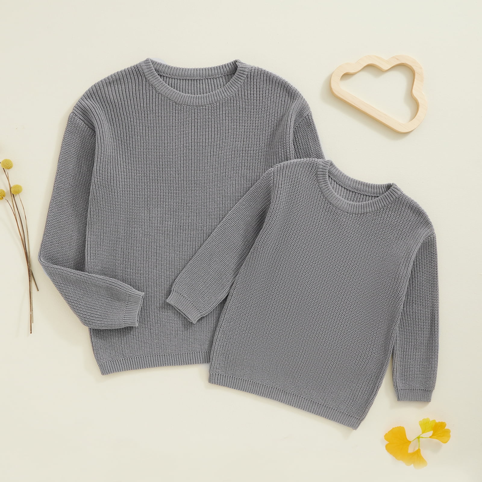 Mommy and Me Matching Sweaters Solid Ribbed Long Sleeve Crewneck Chunky ...