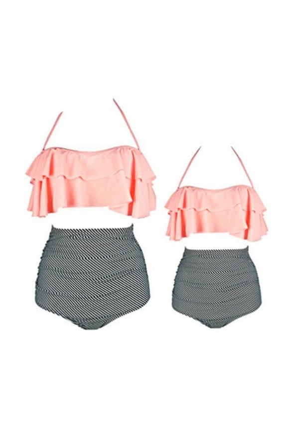 Mommy and Me Matching Two Piece Bikini Set Ruffle High Waisted Tummy Control Ruched Bikini Swimsuit