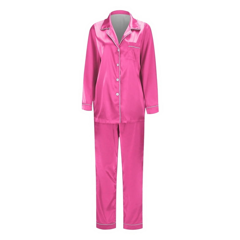 Mommy and Me Pajamas Solid Color Silk Long Sleeve Top Pants