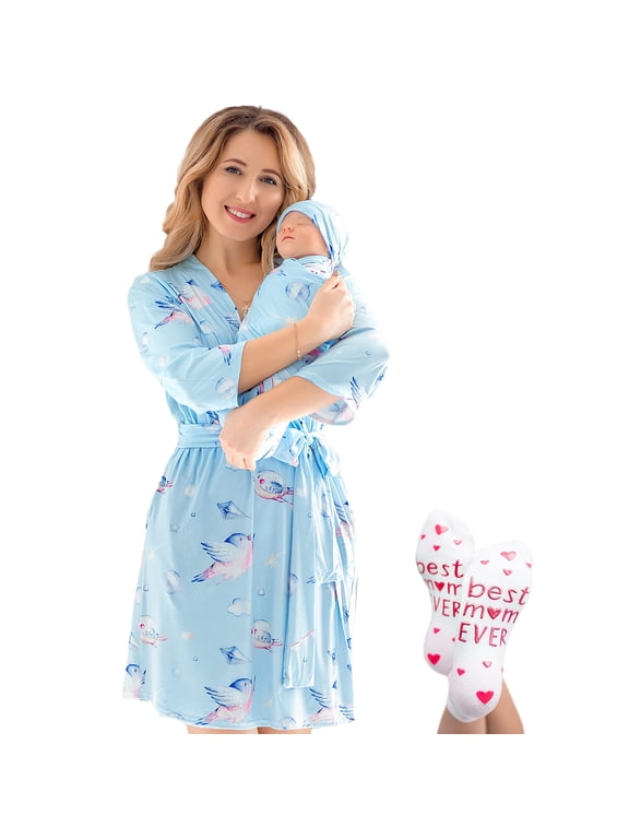 Mommy and Me Robe and Swaddle Set | Maternity Robe Matching Baby Girl, Boy