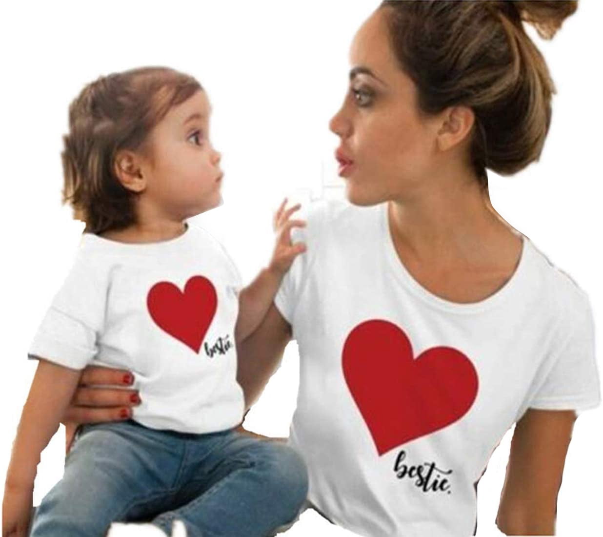 Mommy and Me Shirts Love Heart Printed Short Sleeve T-Shirt Tops Blouse Mother Daughter Matching Clothes Outfits