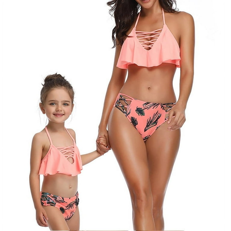 Mommy and Me Swimwear 2 Pieces Bikini Set Family Matching Swimsuit High Waisted Bikini Set Girls Swimwear