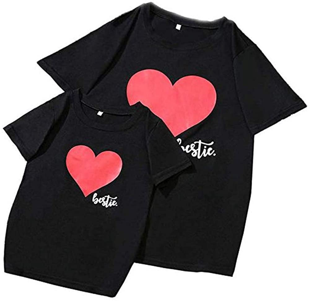 Mommy and Me T-shirt Love Heart Printed Pullover Top Girl Baby Mom and Daughter Matching Outfits