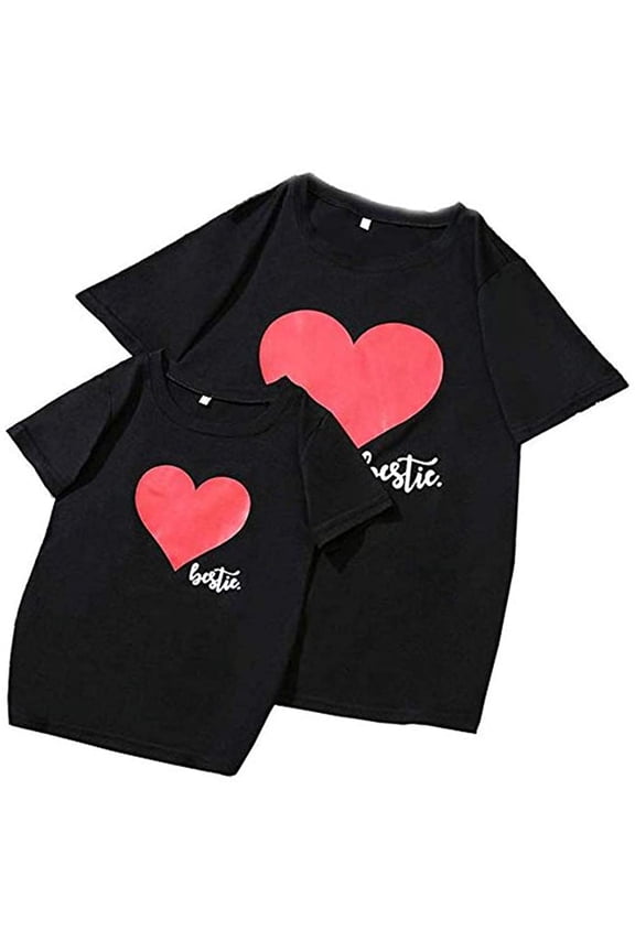 Mommy and Me T-shirt Love Heart Printed Pullover Top Girl Baby Mom and Daughter Matching Outfits