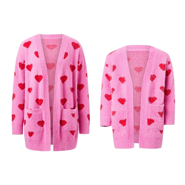 Mommy and Me Valentine's Day Outfits Heart Pattern Long Sleeve