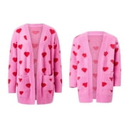 FOCUSNORM Mommy and Me Valentine's Day Outfits Heart Pattern Long Sleeve Open Front Cardigan Sweater