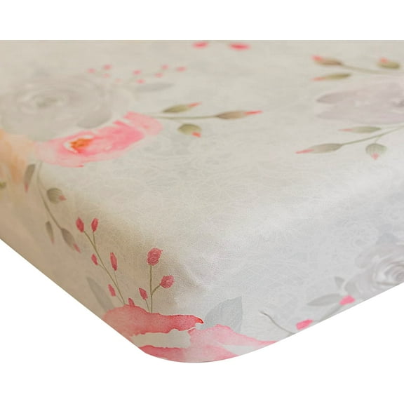 Mommy o' Clock 400 Thread Count Light Pink Rose Spandex, Rayon Fitted Bed Sheets, Crib