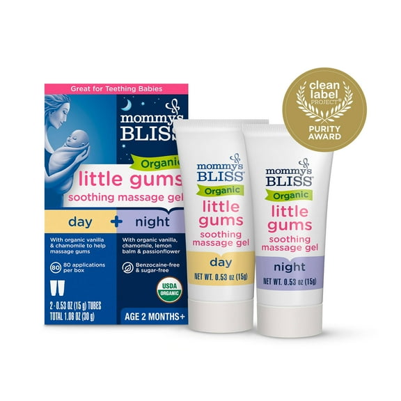 Mommy's Bliss Baby Gum Massage Organic Gel, Day & Night, 1.06 oz, 2 Pack