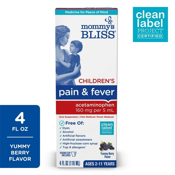 Mommy's Bliss Children's Pain & Fever Relief Liquid, Acetaminophen, Berry Flavor, Over-the-Counter, 4 fl oz