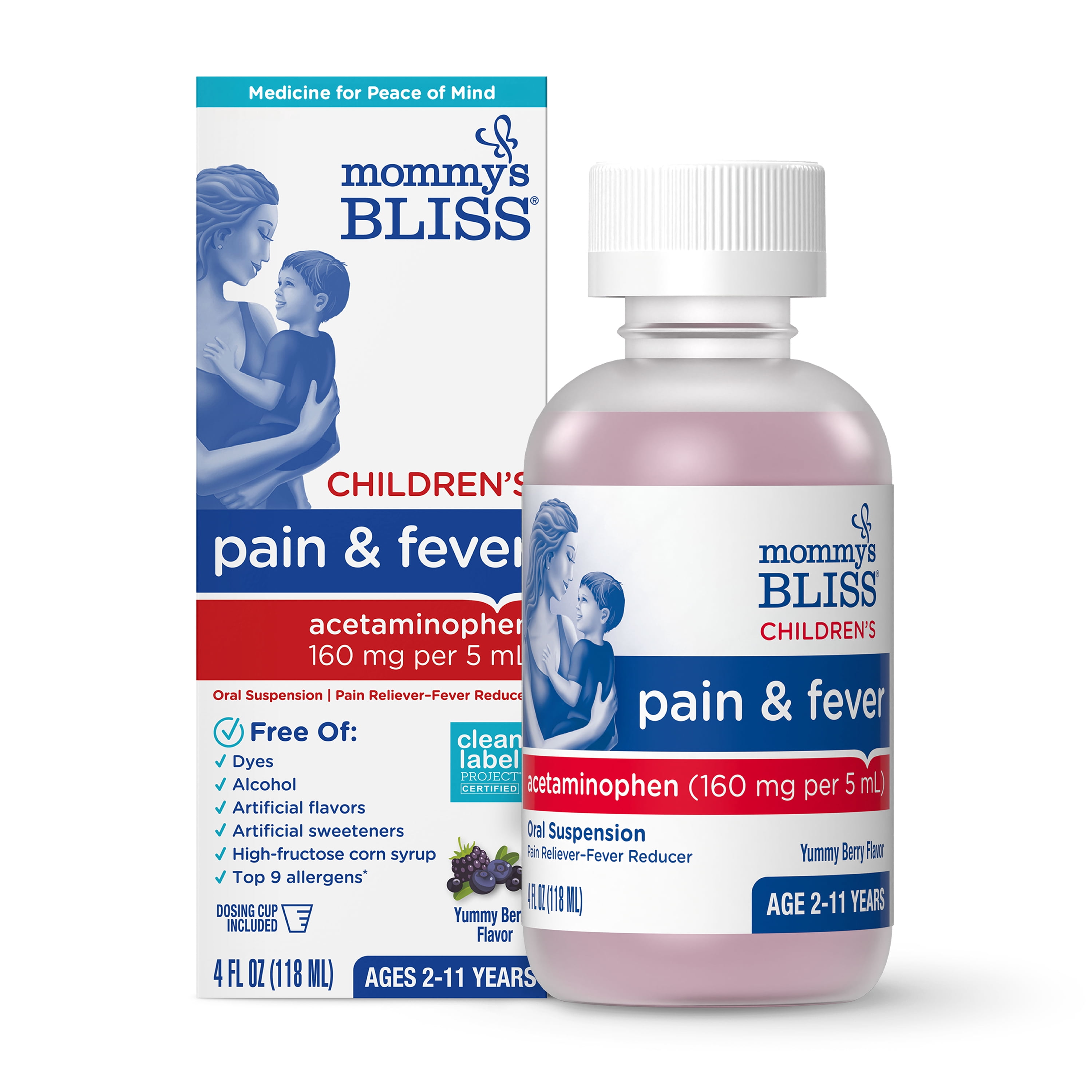 Mommy's Bliss Children's Pain & Fever Relief Liquid, Acetaminophen, Berry Flavor, Over-the-Counter, 4 fl oz