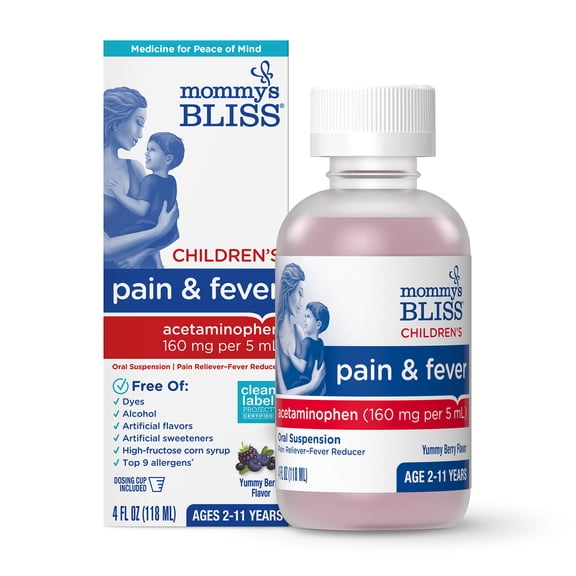 Mommy's Bliss Children's Pain & Fever Relief Liquid, Acetaminophen, Berry Flavor, Over-the-Counter, 4 fl oz