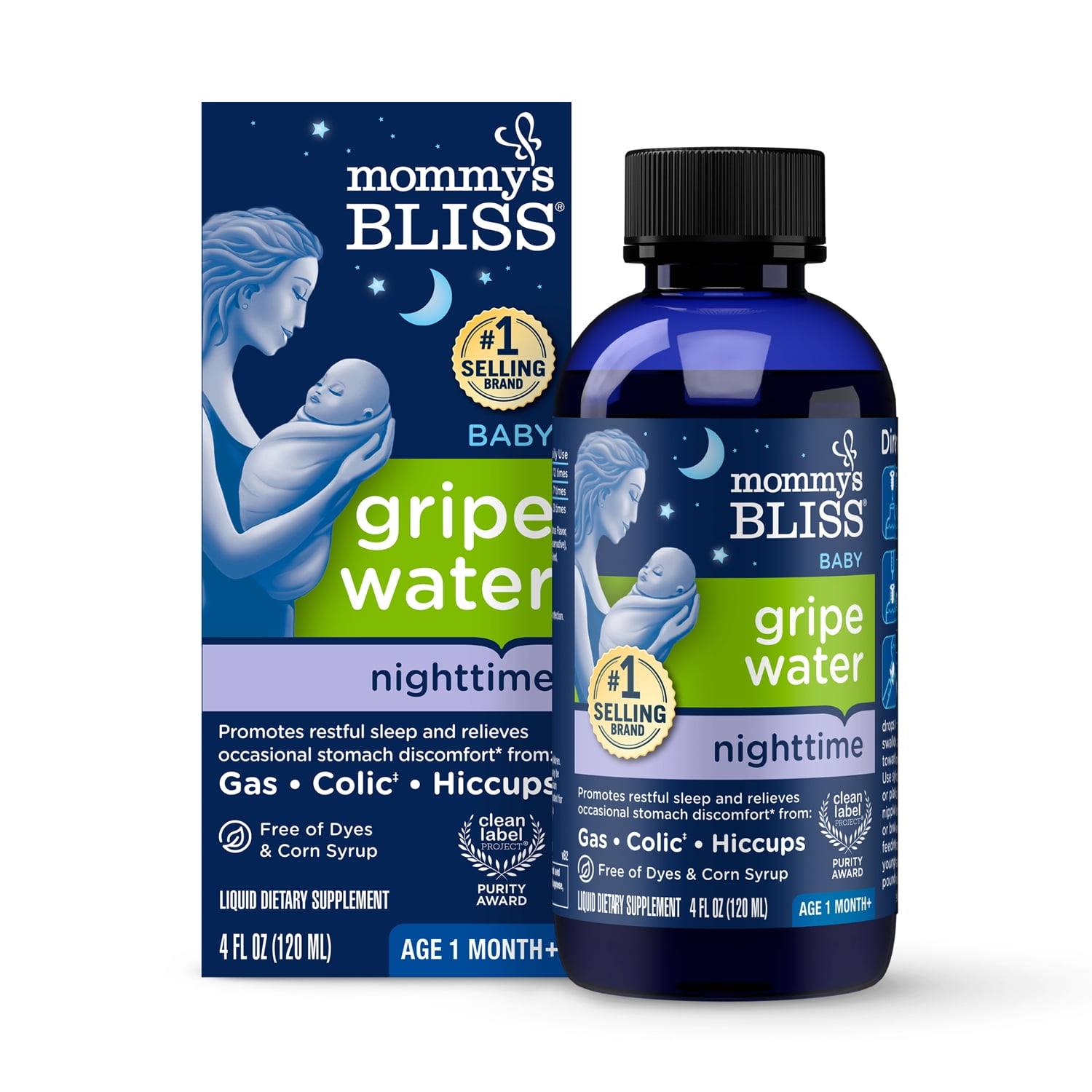 Mommys Bliss Gripe Water Night Time Dietary Supplement with Chamomile and Lemon Balm, 1 Month, 4 fl oz