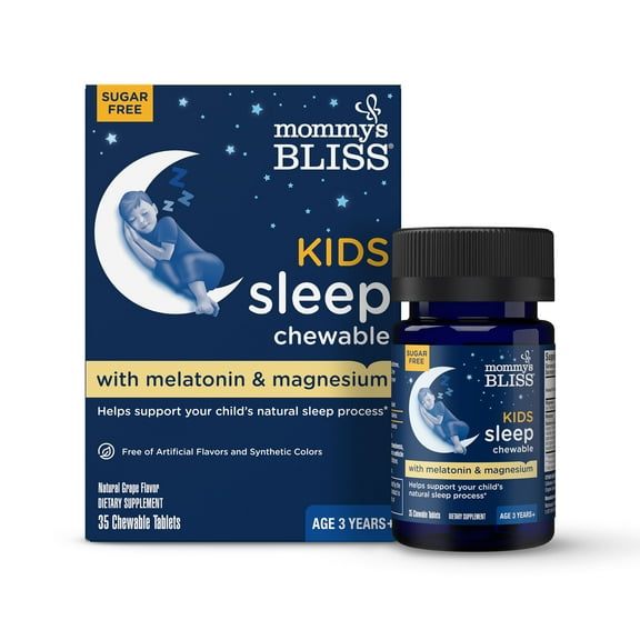 Mommy's Bliss Kids Sleep Chewable, Grape, Dietary Supplement, Contains Melatonin, Magnesium & Calming Herbs, 35 Count