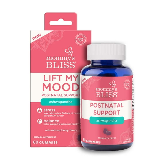 Mommy's Bliss Lift My Mood with Ashwagandha Gummies, Postnatal Multivitamin Supplement Support, 60 Count