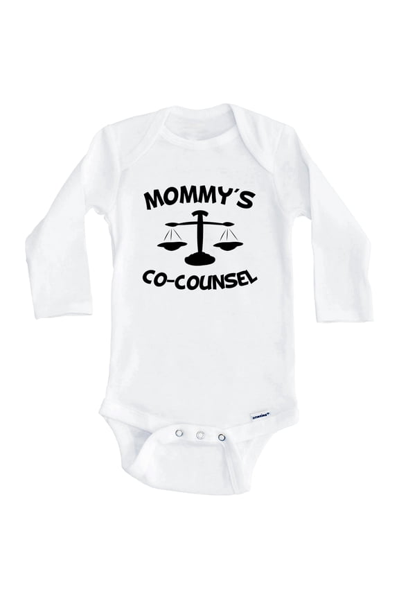 Mommy's Co-Counsel Funny Lawyer One Piece Baby Bodysuit (Long Sleeve), 0-3 Months White