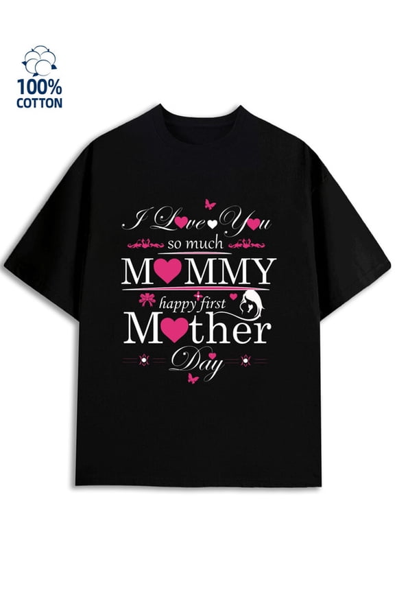 Mommy's First Day for men lovers black Unique designs, summer prints full heart Trendy Unisex Shirt Short Sleeve tshirts Unique Design Unisex Shirt Graphic tshirts
