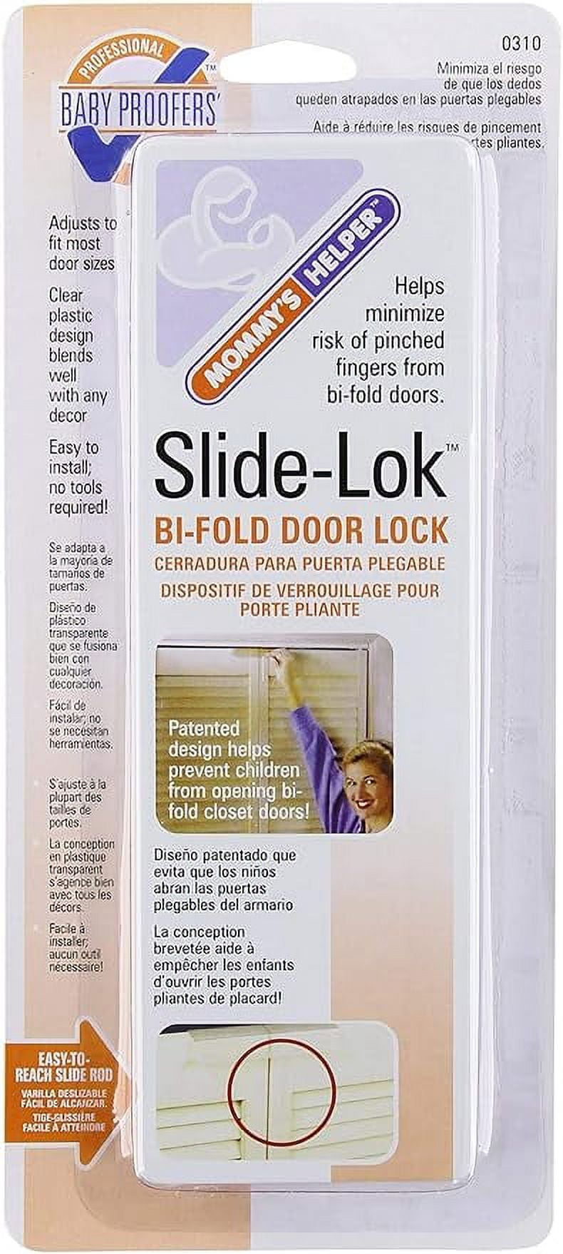 Mommy's Helper Slide-Lok Bi-Fold Door Lock, Baby Lock (1 Pack), Closet Locks for Double Doors, Fits Most Doors - Included Shim Makes Tighter Fit for Thin Doors