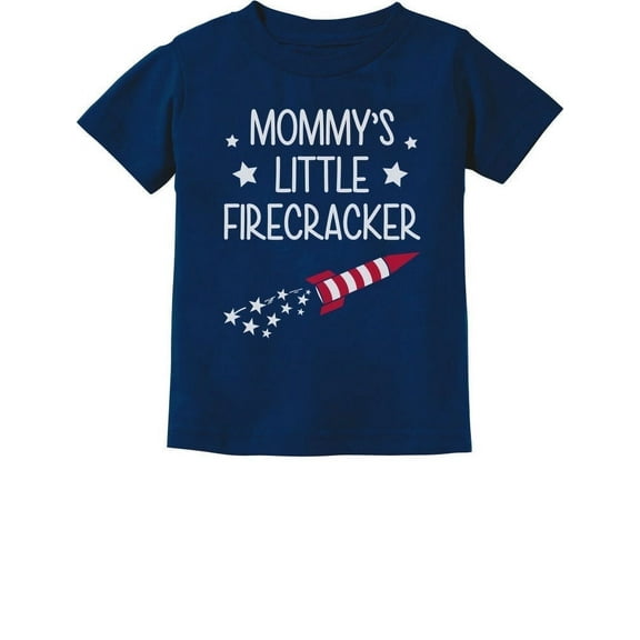 Mommy's Little Firecracker Tstars Boys' T-shirt - Perfect 4th of July Graphic Tee - Ideal for Independence Day Celebrations - Toddler Kids Patriotic Apparel - 2T Navy