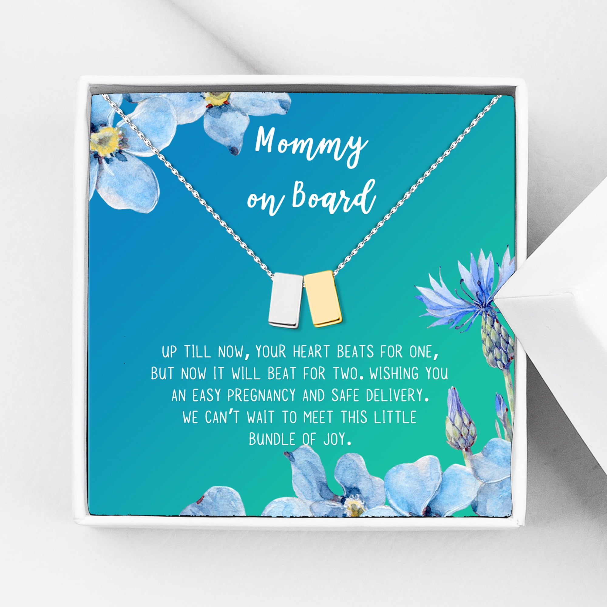 Mommy to Be Gift, New Mom Necklace Gift, Necklace and Card Gift for Mom, Mother's Day Gift Box [Silver and Gold Cube,Blue-Green Gradient]