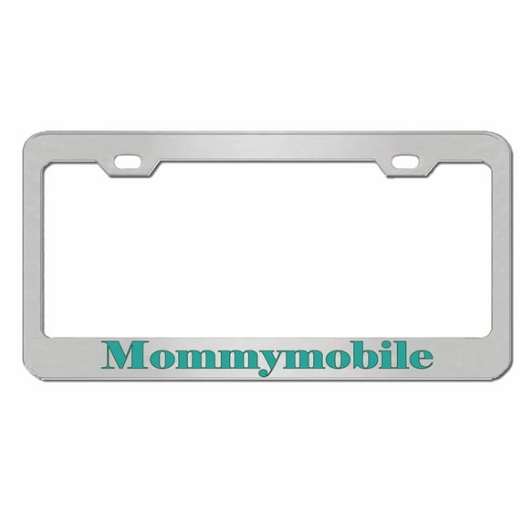 Mommymobile Mom Mommy Style Metal License Plate Frame Personalized/Car Accessories Car Tag Holder Cover (Chrome/Turquoise)