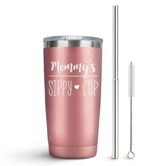 Mommys Sippy Cup Stainless Steel Insulated Travel Tumbler Set, Mothers Day Fathers Day Christams Birthday Gifts for Dad Mom New Parents Papa Mama Anniversary 20oz, Rose Gold