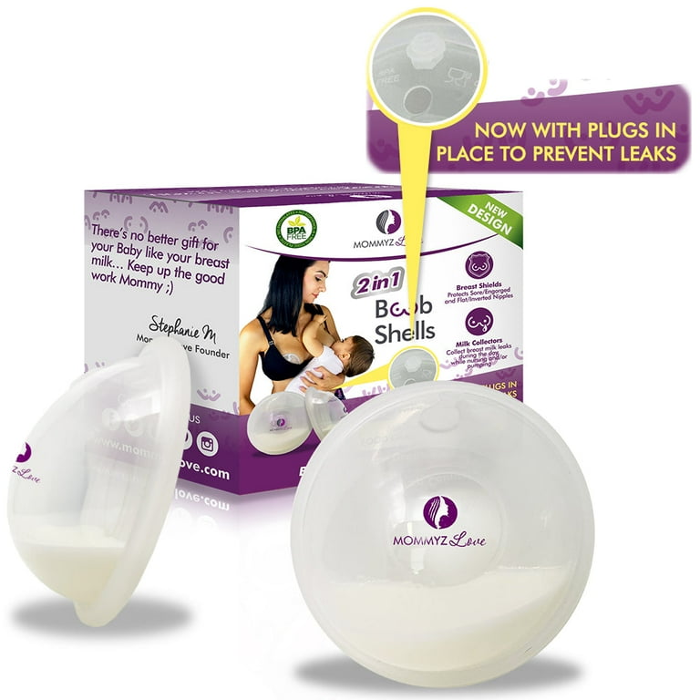 New Model with Plugs! Breast Shell & Milk Catcher for Breastfeeding Relief  (2 in 1) Protect Cracked, Sore, Engorged Nipples & Collect Breast Milk