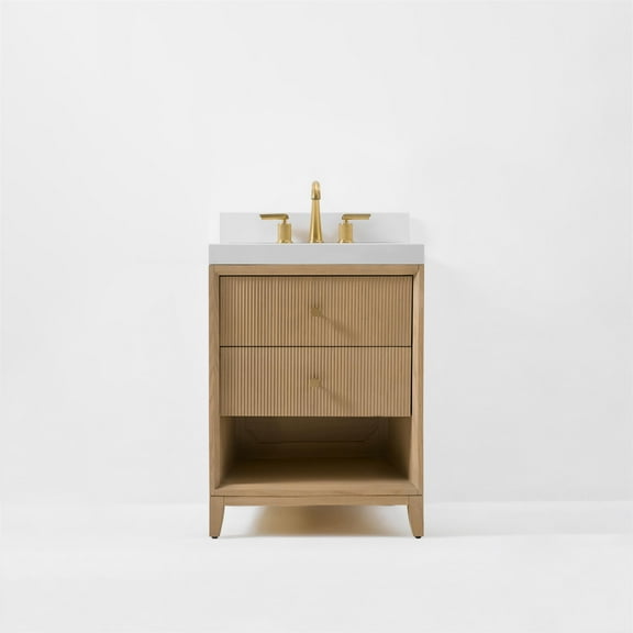 Momo 24 in. Bath Vanity Set in Oak with White Quartz Top and Undermount Basin