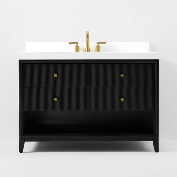 Momo 48 in. Bath Vanity in Black Oak with White Quartz Top and Undermount Basin