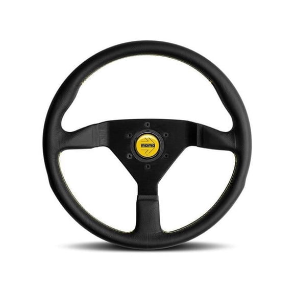 Momo MCL35BK5B 350 mm Black Leather, Yellow Stitch & Black Spokes Momo Montecarlo Steering Wheel