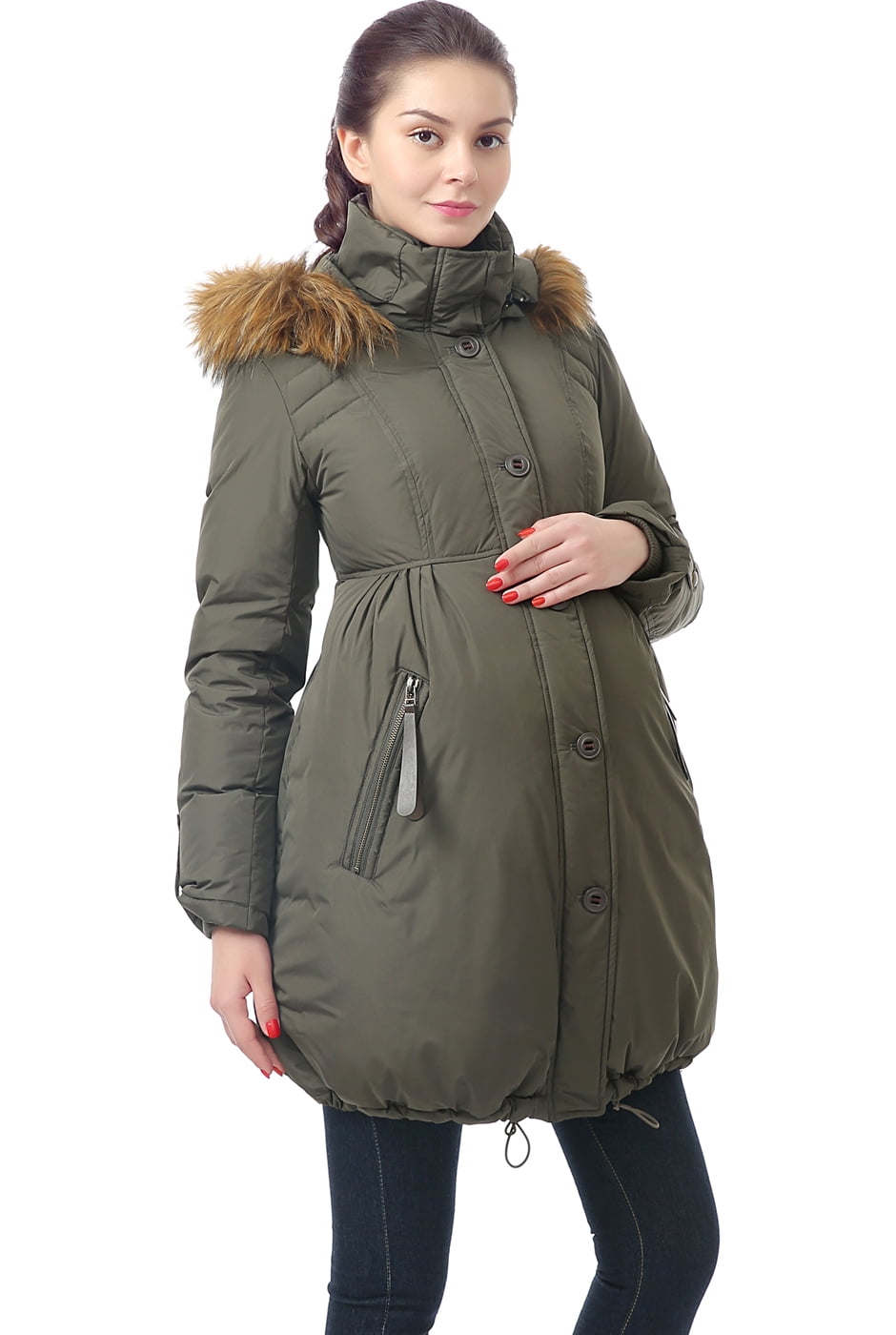 Momo Maternity Outerwear Lily Hooded Cinch Waist Down Parka Coat